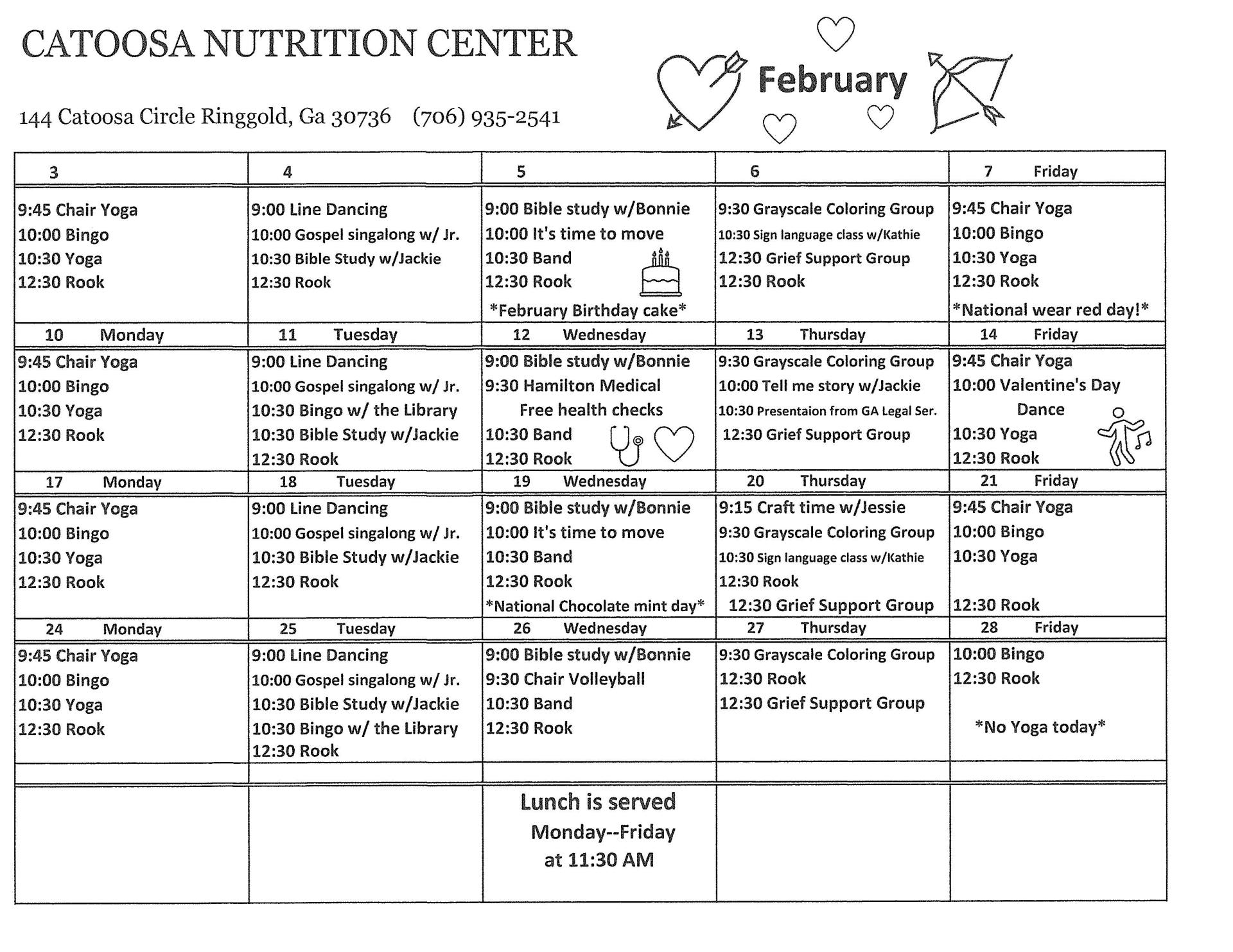 Feb Senior Center Calendar